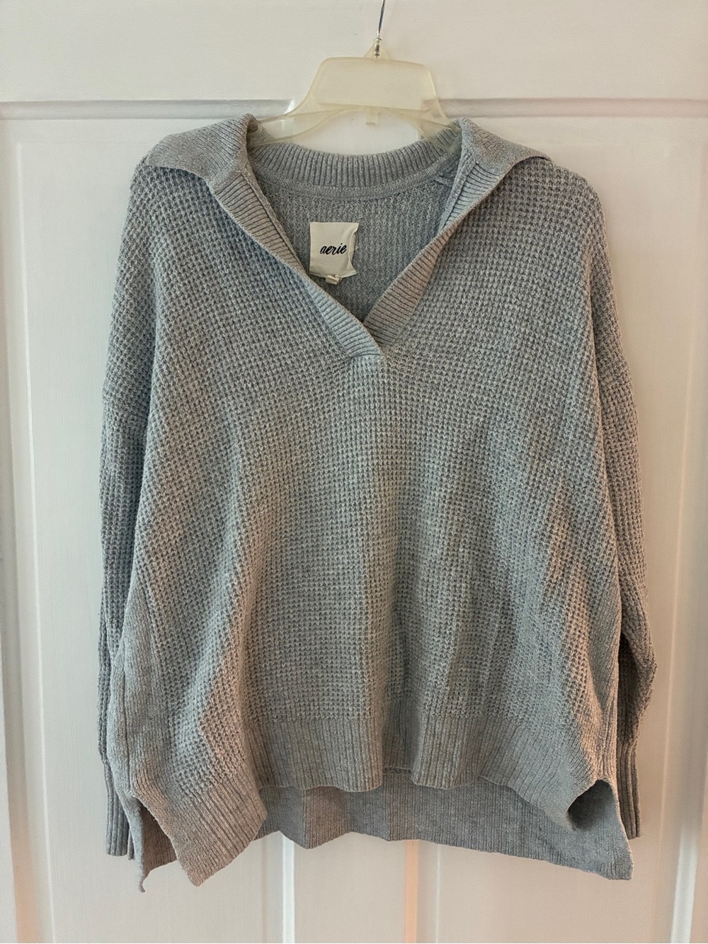 Aerie Gray Waffle Knit Hooded Oversized Sweater XXS